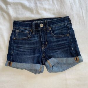 American eagle AEO - dark wash navy denim jean cuffed shorts next level stretch